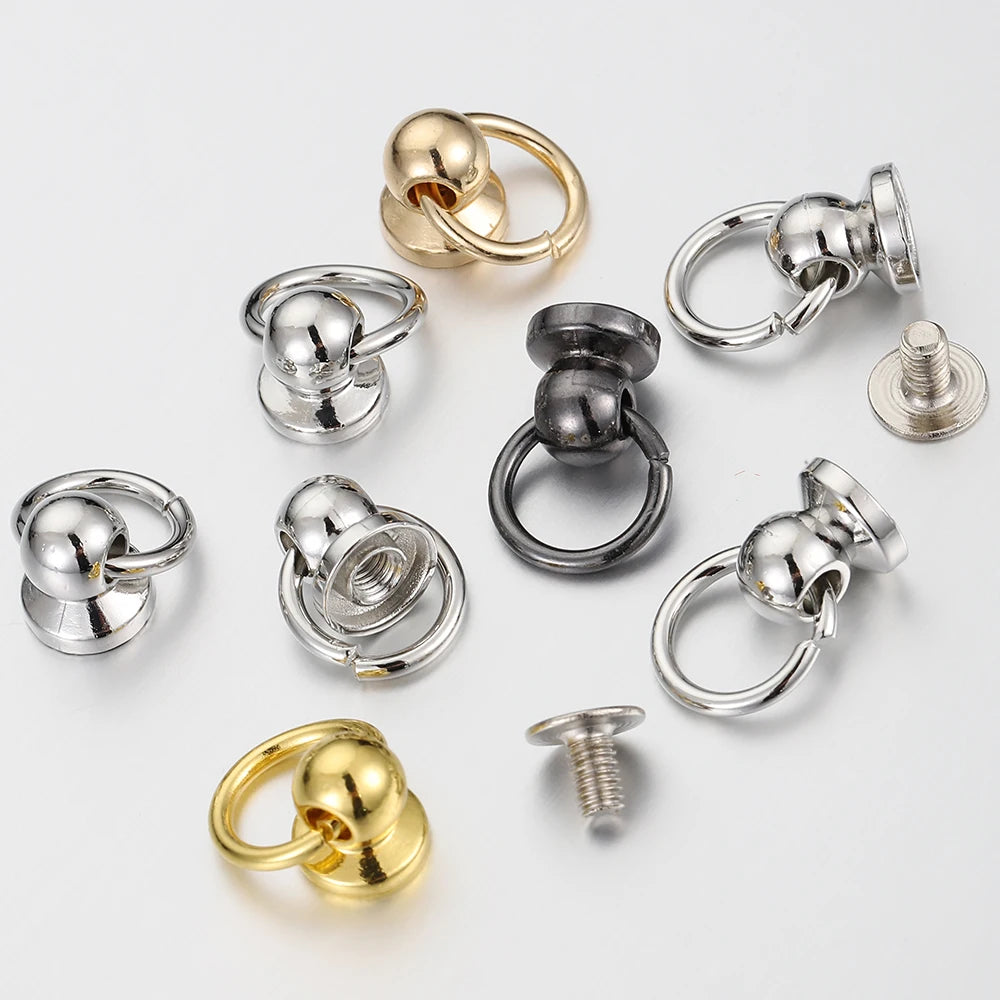 20set Metal Ball Post with O Ring Studs Rivets Nail Screw Back Round Head Spot Spikes Leather Craft Phone Case Decor Accessories