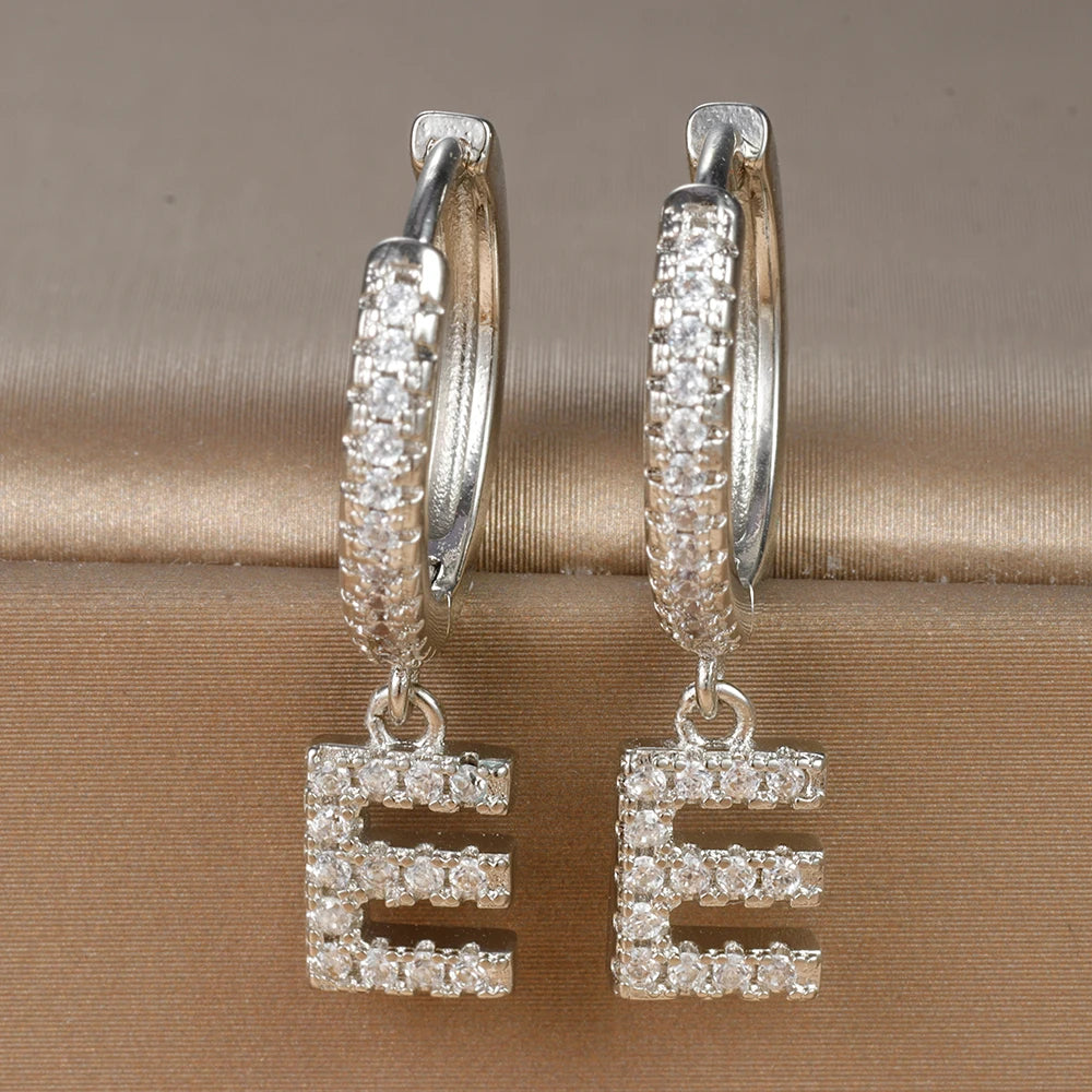 Silver Color Stainless Steel 26 Letters Hoop Earrings For Women A-Z Crystal Zircon Cartilage Piercing Earrings Wedding Jewelry
