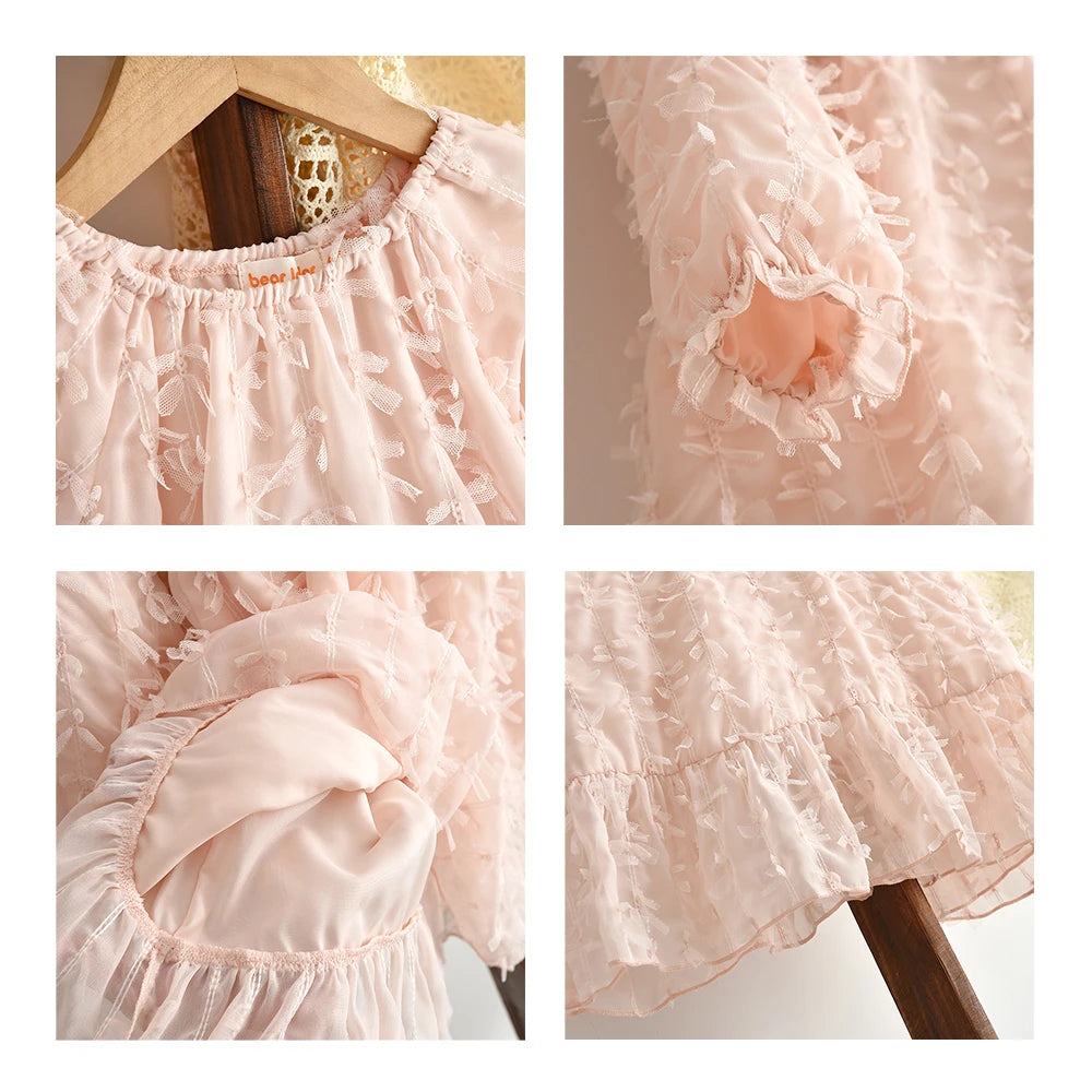 Bear Leader Autumn Spring New Girls' Dress Fashion Cute Doll Neck Flower Print Dress Children's Girls Long Sleeve Princess Dress
