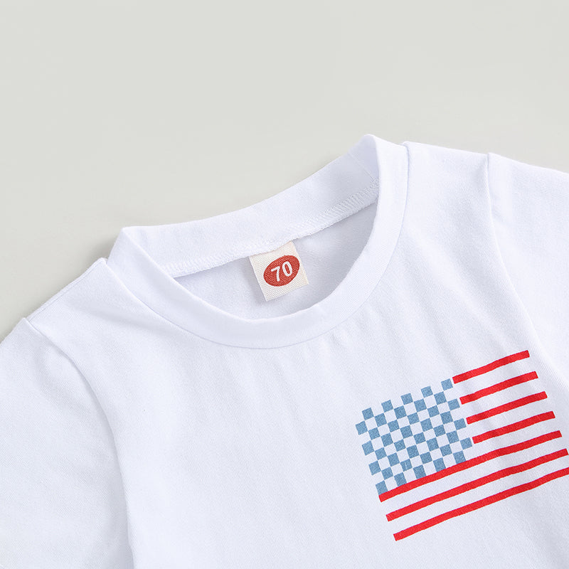 FOCUSNORM 0-3Y Baby Boys Clothes Sets 4th of July Flag Print Short Sleeve T-Shirt Checkerboard Shorts Set Summer Clothes
