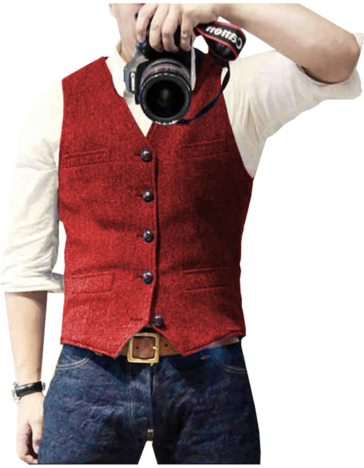 V Neck Men's Suits Vest Casual Classic Formal Business Herringbone Tweed Slim Fit Waistcoat For Wedding Groomsmen