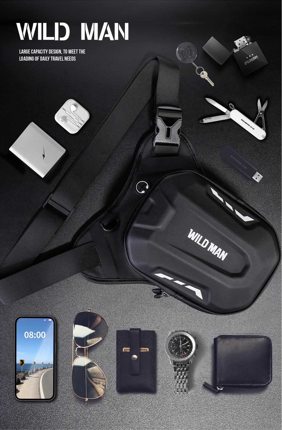WILD MAN Motorcycle Leg Bag for Men - Riding Waist Bag, Biker Motorcycle Hard Shell Bag, Sports Messenger Bag, Travel Equipment