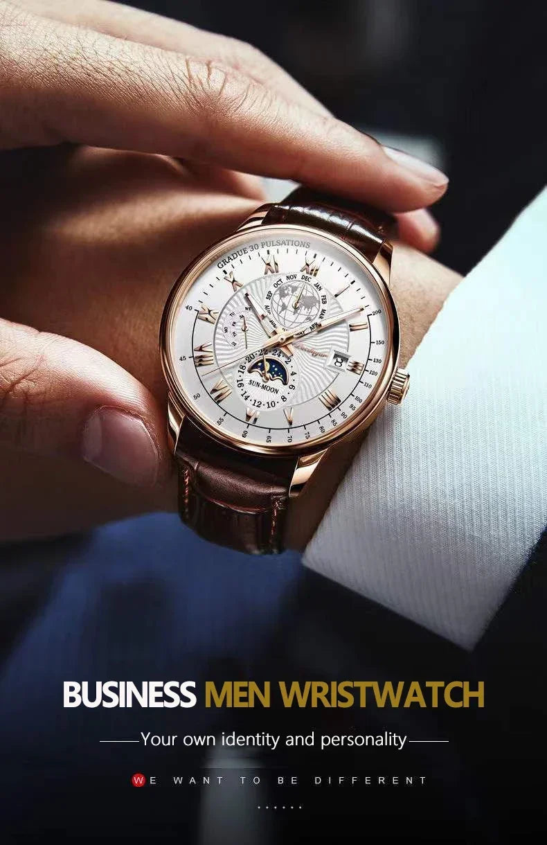 Luxury Brand Watch for Men Trendy High End Light Versatile Quartz Watch Leather Strap Fake Three Eye Fashion Business Wristwatch