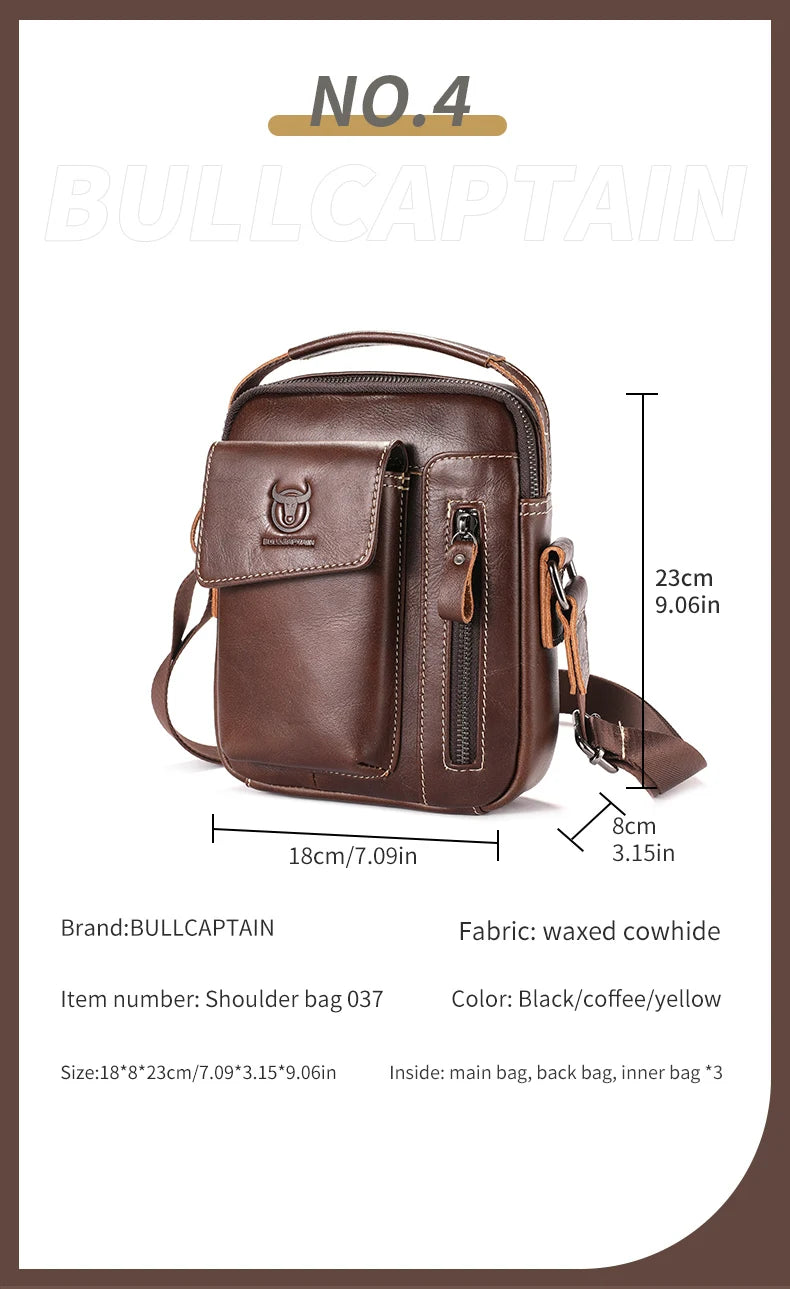 BULLCAPTAIN Casual Fashion Men's Messenger Bag's Business Portable Handbag Man Leather Shoulder Bag Mobile 6.5'' Phone Bags