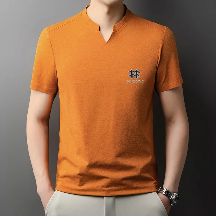 Luxury Man Short-Sleeved T-Shirt V-Neck Pattern Summer New Outdoor Sport T-Shirt Breathe Sleek Versatile Leisure Men's Clothing
