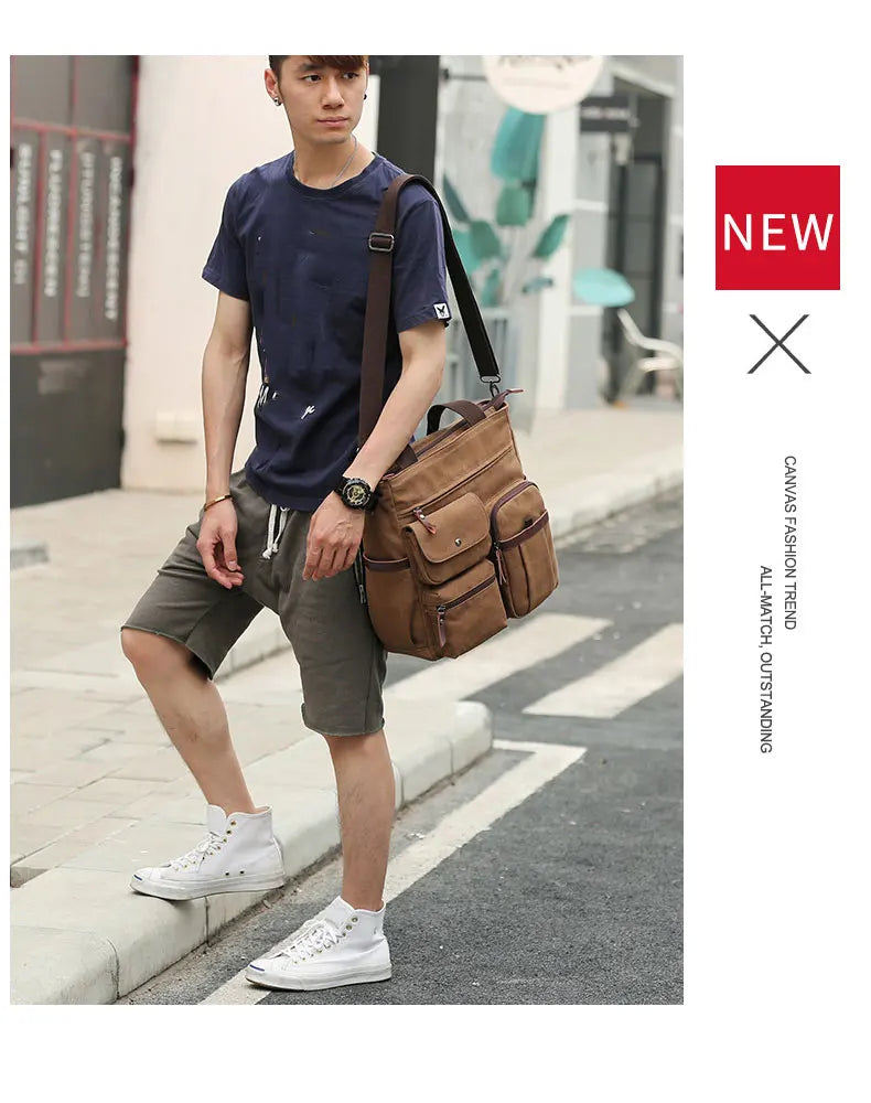 Men's Handbags Briefcase Canvas Shoulder Bag Man for Documents Large Capacity Tote Laptop Bag Crossbody Travel Bags Vintage K004