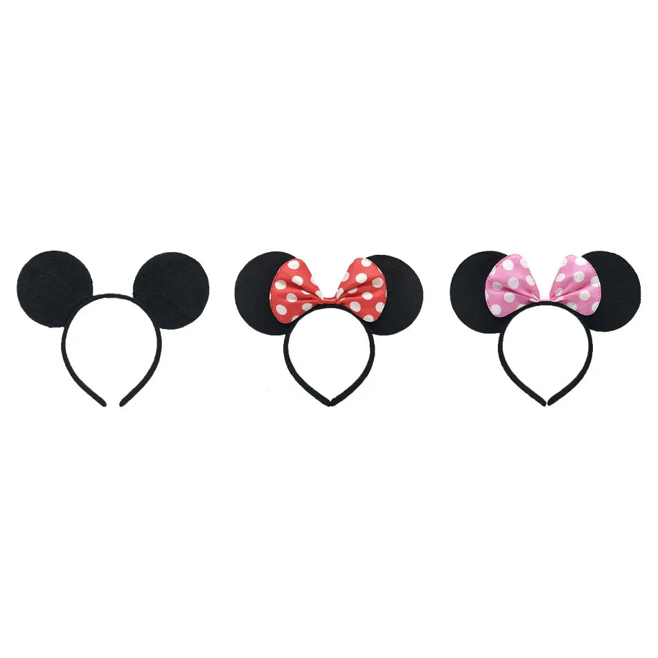 3/6/12pcs/lot Girls Mouse Ears Solid Bow Ears Headband for Birthday Party Supplies and Mouse Themed Costume Cosplay Decoration