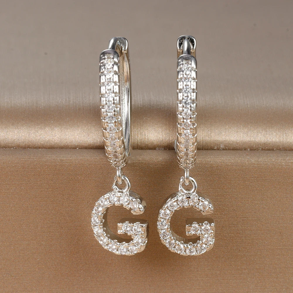 Silver Color Stainless Steel 26 Letters Hoop Earrings For Women A-Z Crystal Zircon Cartilage Piercing Earrings Wedding Jewelry