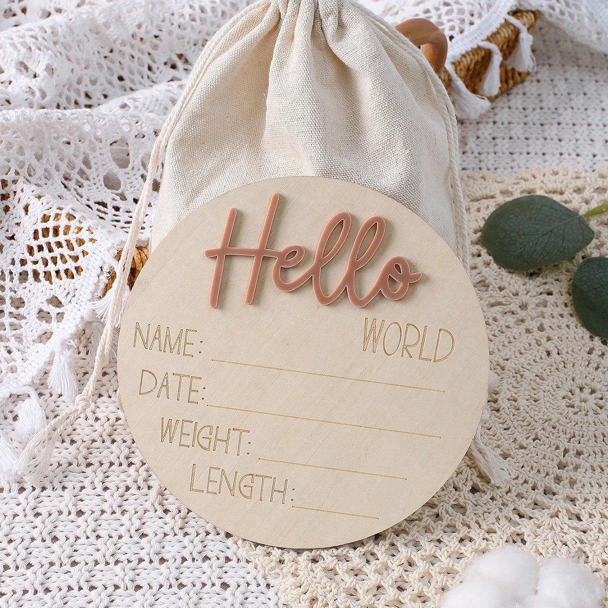 Ylsteed Hello World Newborn Sign Wooden Baby Announcement Sign for Hospital Baby Name Announcement Sign Newborn Keepsakes Props