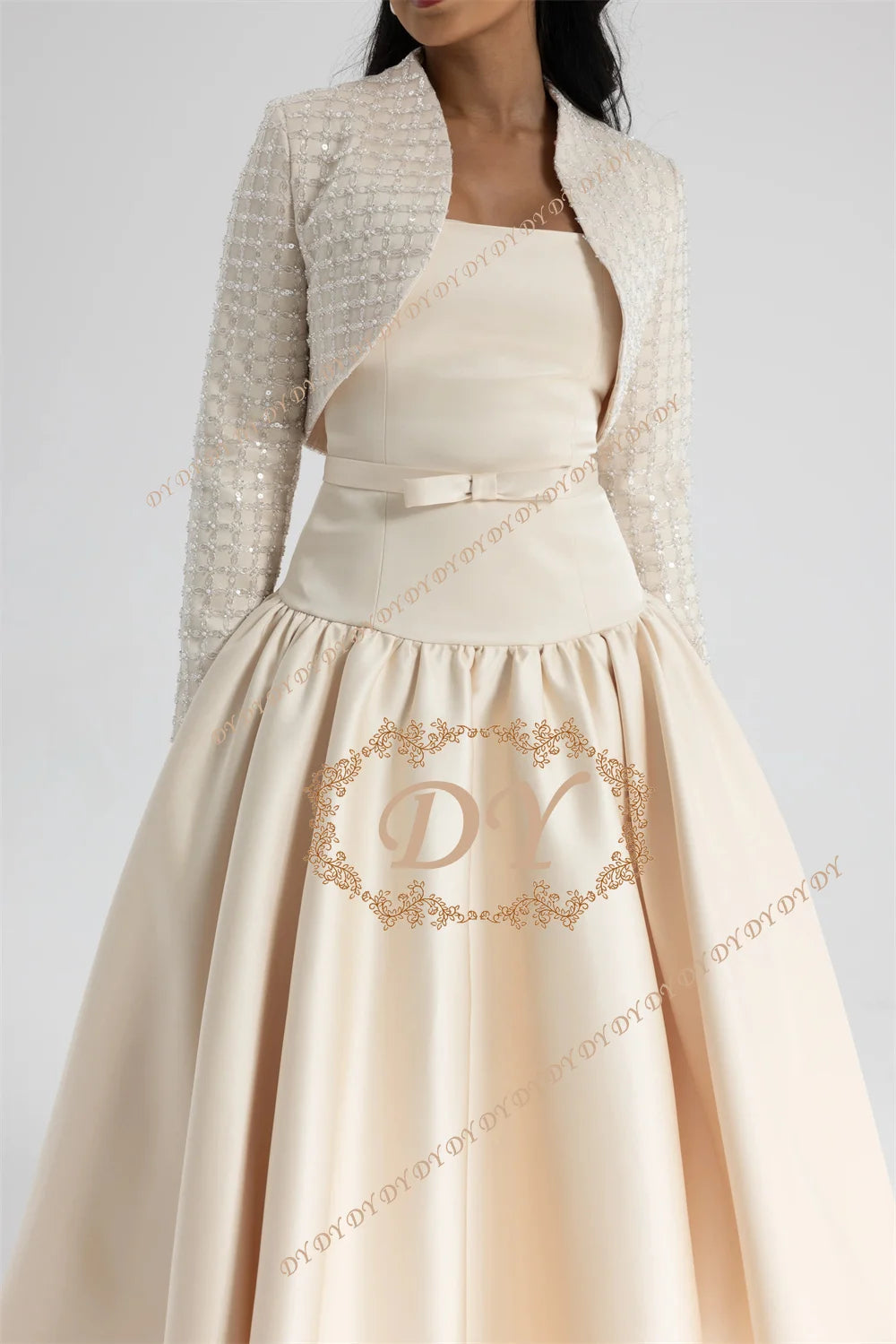 DY Arab Evening Dress Customized with Jacket Long Sleeves 2-piece Elegant Eid Al Fitr Evening Dress Strapless A Line Prom Gown