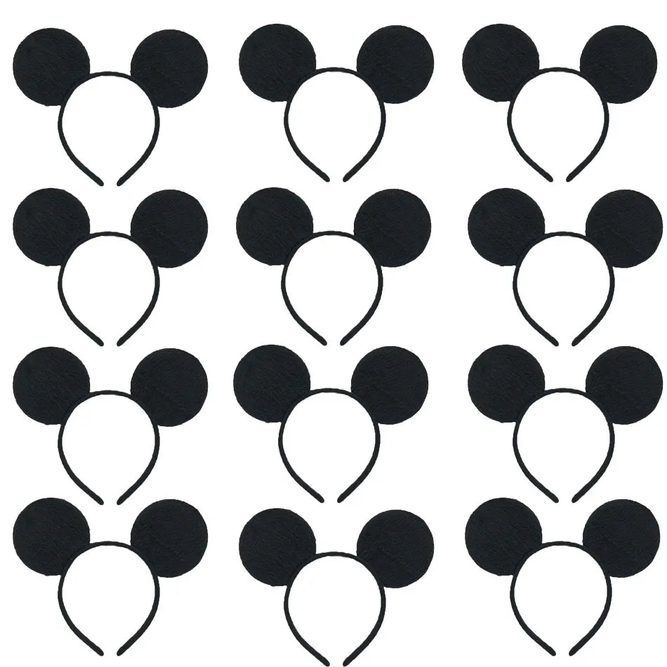 3/6/12pcs/lot Girls Mouse Ears Solid Bow Ears Headband for Birthday Party Supplies and Mouse Themed Costume Cosplay Decoration