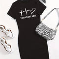 Summer Women's FAITH HOPE LOVE Printed Casual Slim Fit Short Sleeve Round Neck T-shirt Short Mini Dress