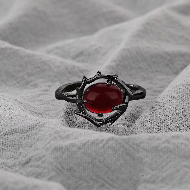 Vintage Gothic Temperament Red Crystal Cross Geometry Aesthetic Open Rings for Women Girl Punk Grunge Jewelry Men Rings