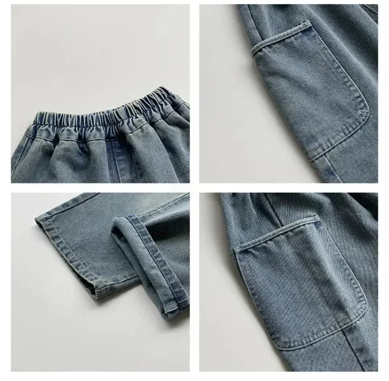 2025 Spring and Autumn New Kids pants Fashion solid color Children's straight jeans Boys loose casual denim Trousers