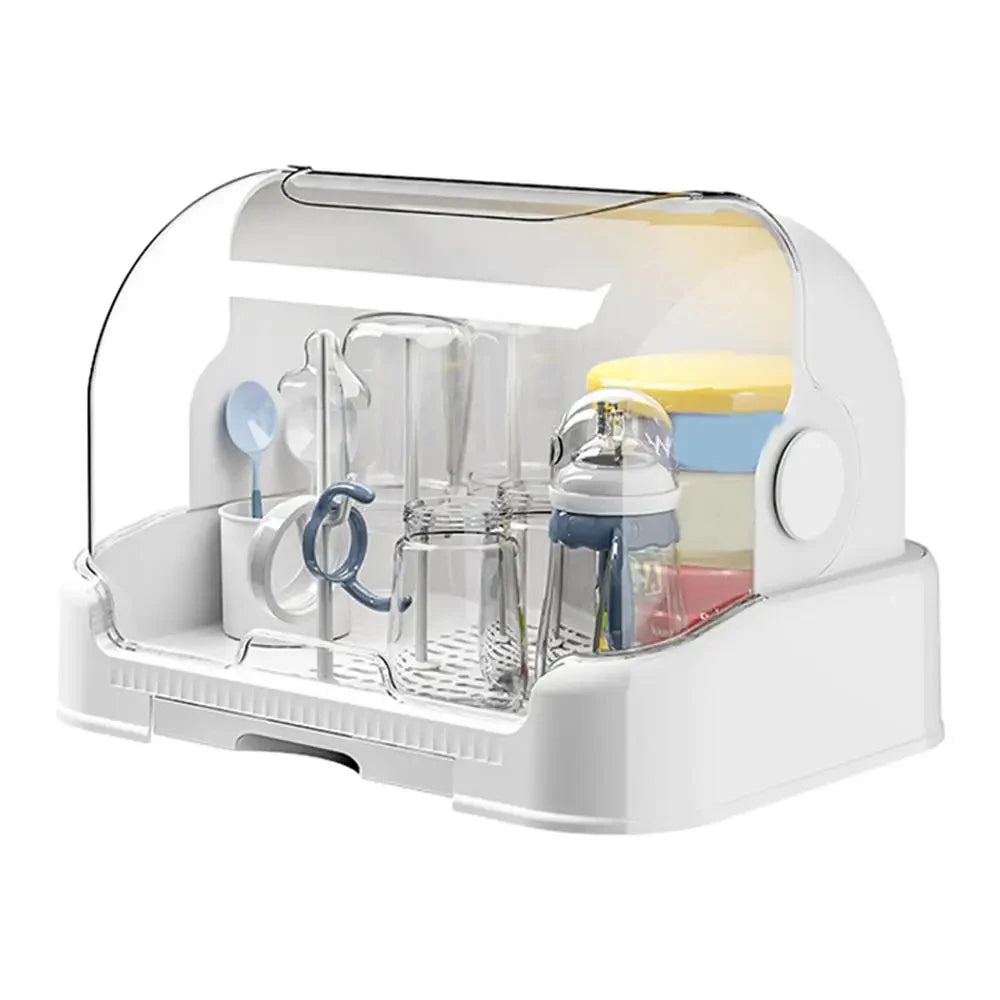 HOMEFISH Portable Baby Bottle Drying Rack & Organizer - Dustproof Storage Container with Removable Drip Tray