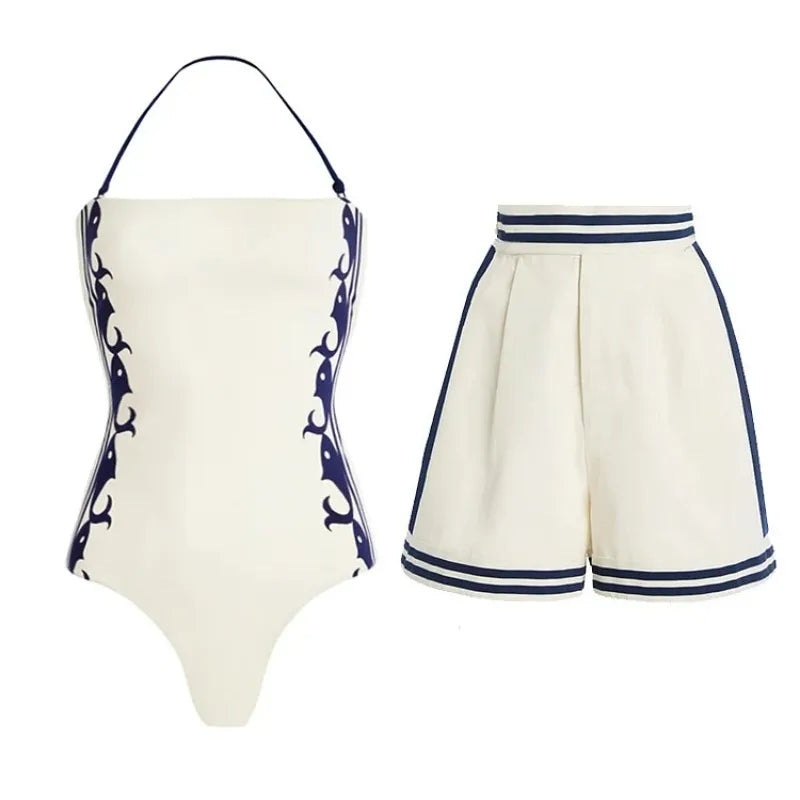Women 3-Piece Swimwear Outfit High Waist Bikini Set Push Up Swimsuit Monokini Beachwear 2-Piece Bathing Suit Vocation Beachwear