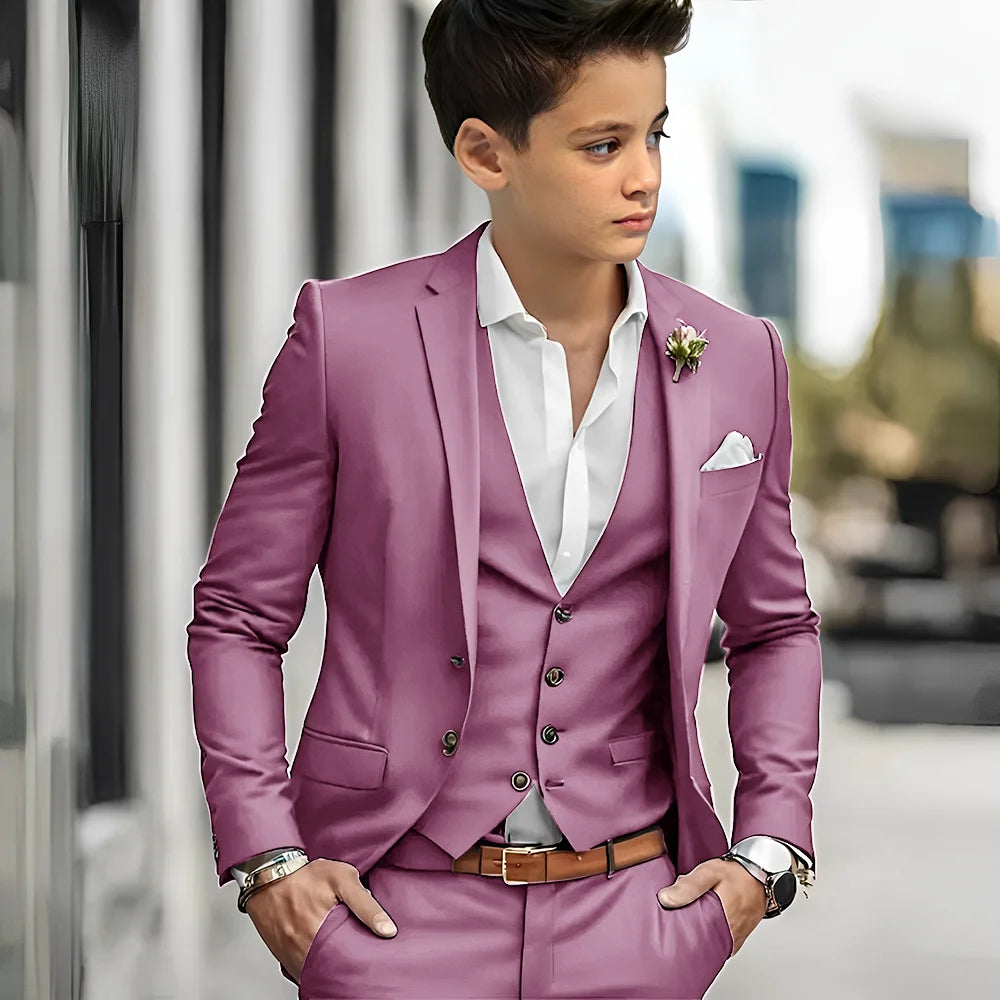 Luxury Green Bos Suits Elegant Wedding 3 Piece Jacket Pants Vest Boy Clothing High Quality Customized Full Sets Costume Kids