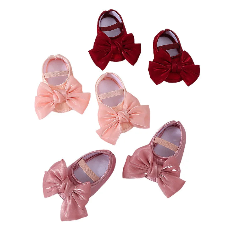 Baby Girls Baptism Shoes and Headband Shiny Bowknot Mary Jane Flats and Hairband Set 0-12M