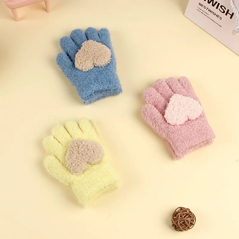 Winter Knitted Gloves Cartoon Warm Mittens Toddlers Outdoor Cartoon Pattern Cute Gloves for Child Kids Baby Girls Boys 1-3Y/O