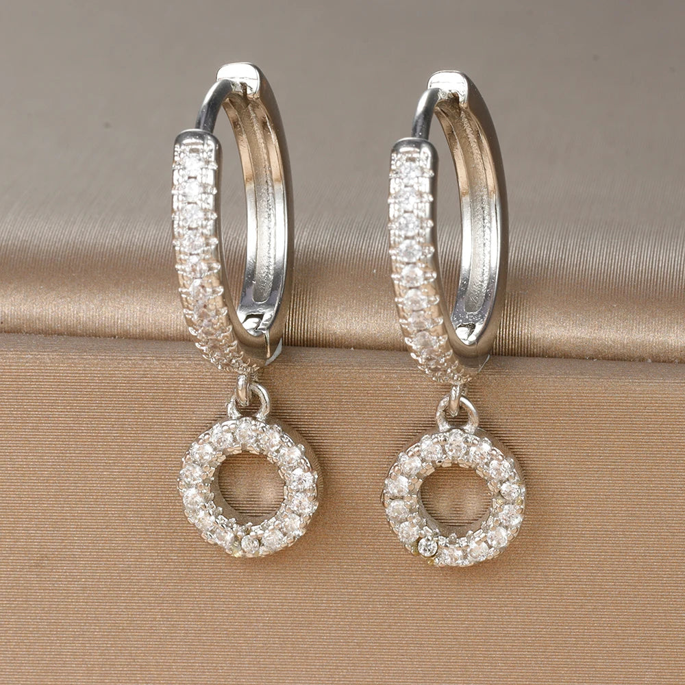 Silver Color Stainless Steel 26 Letters Hoop Earrings For Women A-Z Crystal Zircon Cartilage Piercing Earrings Wedding Jewelry