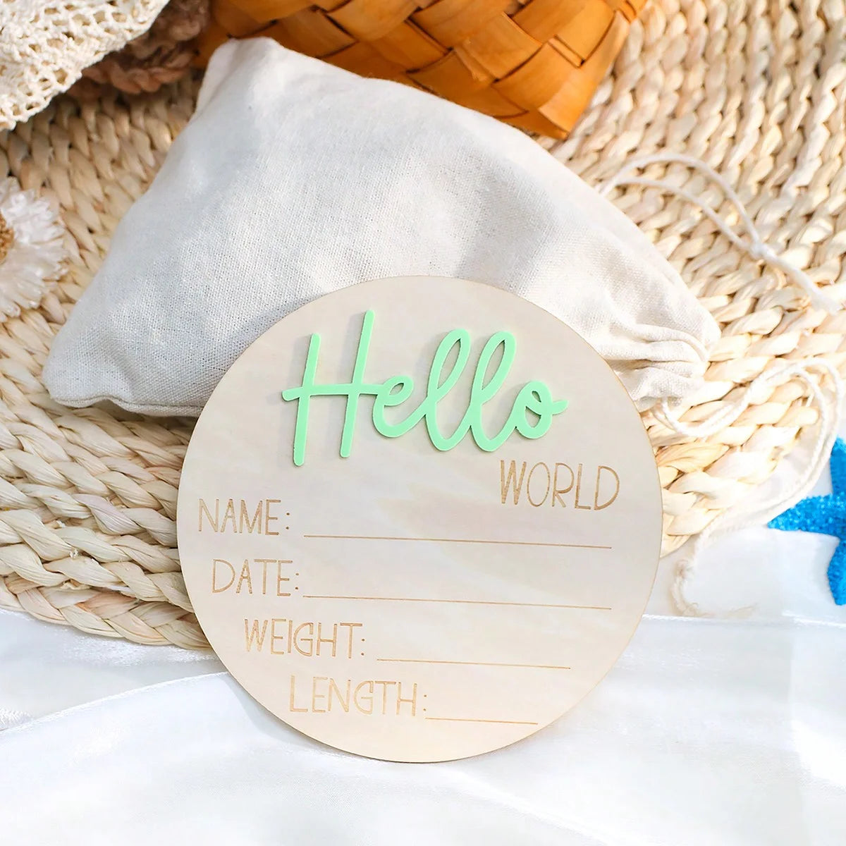 Ylsteed Hello World Newborn Sign Wooden Baby Announcement Sign for Hospital Baby Name Announcement Sign Newborn Keepsakes Props