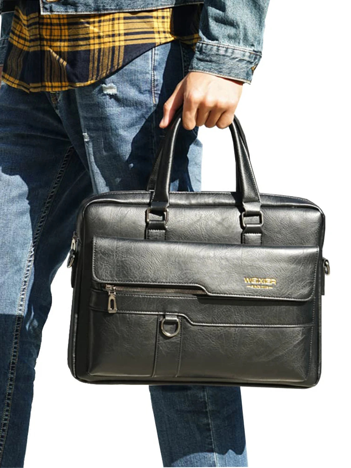 Men's Fashionable Business Handbag, Commuter Computer Bag, Crossbody Bag, Women's Outdoor Work and Daily Travel Small Leather Shoulder Bag, Black