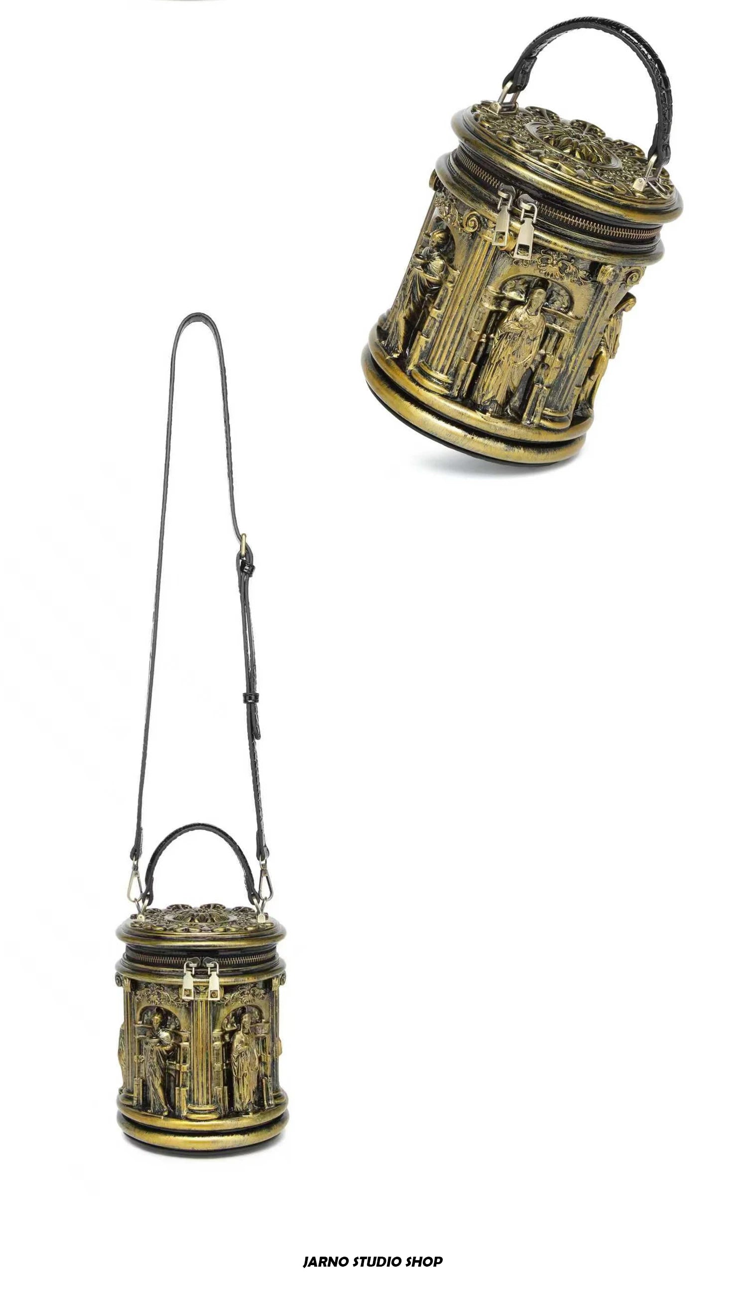 Retro Creative Unique Design Baroque Art round Cylinder Handbag Women's Fashion Crossbody Bag Handheld Bag Jarno Brand