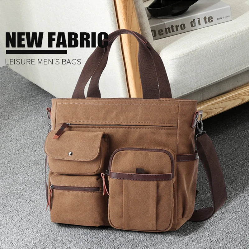 Men's Handbags Briefcase Canvas Shoulder Bag Man for Documents Large Capacity Tote Laptop Bag Crossbody Travel Bags Vintage K004