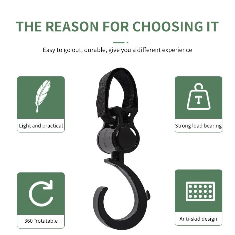 2 PCS Cartoon Stroller Accessories Degree Large Hook Umbrella Car Hook and Loop Stroller Hook