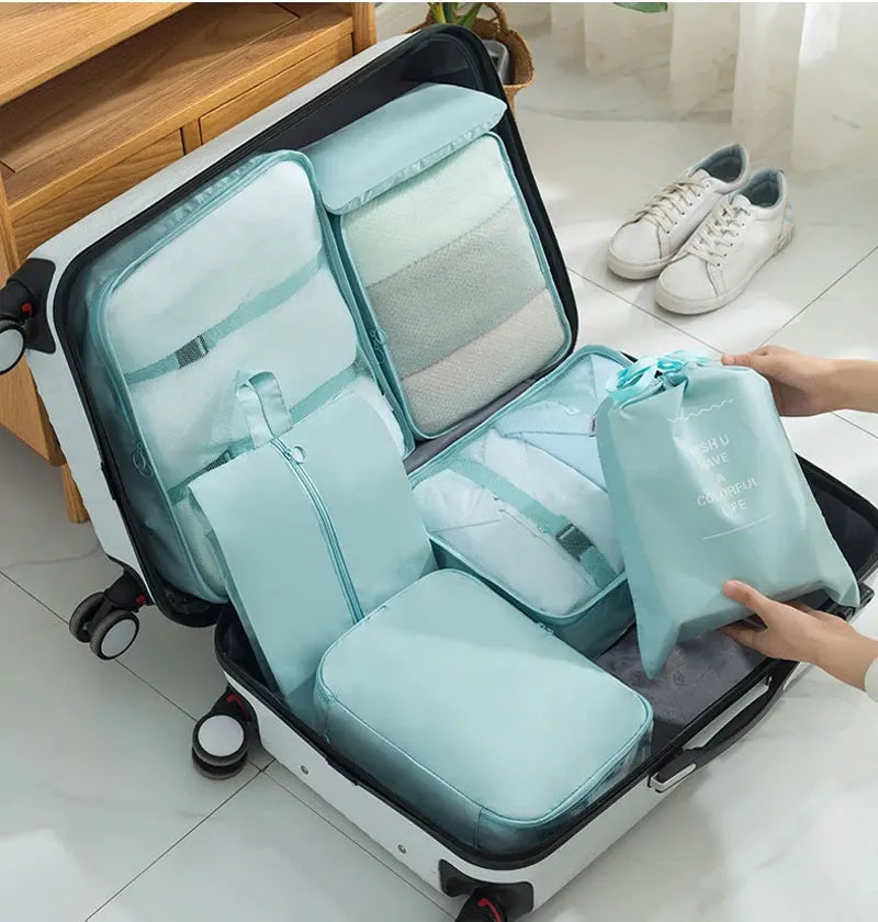 10/7 Pcs Set Travel Organizer Storage Bags Suitcase Packing Cubes Cases Portable Wardrobe Luggage Clothes Shoe Pouch Fold