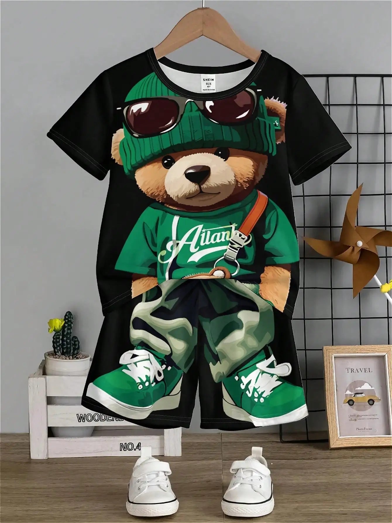 Summer fashion hot little boy summer cute cartoon digital print short-sleeved T-shirt and shorts, hot round neck suit