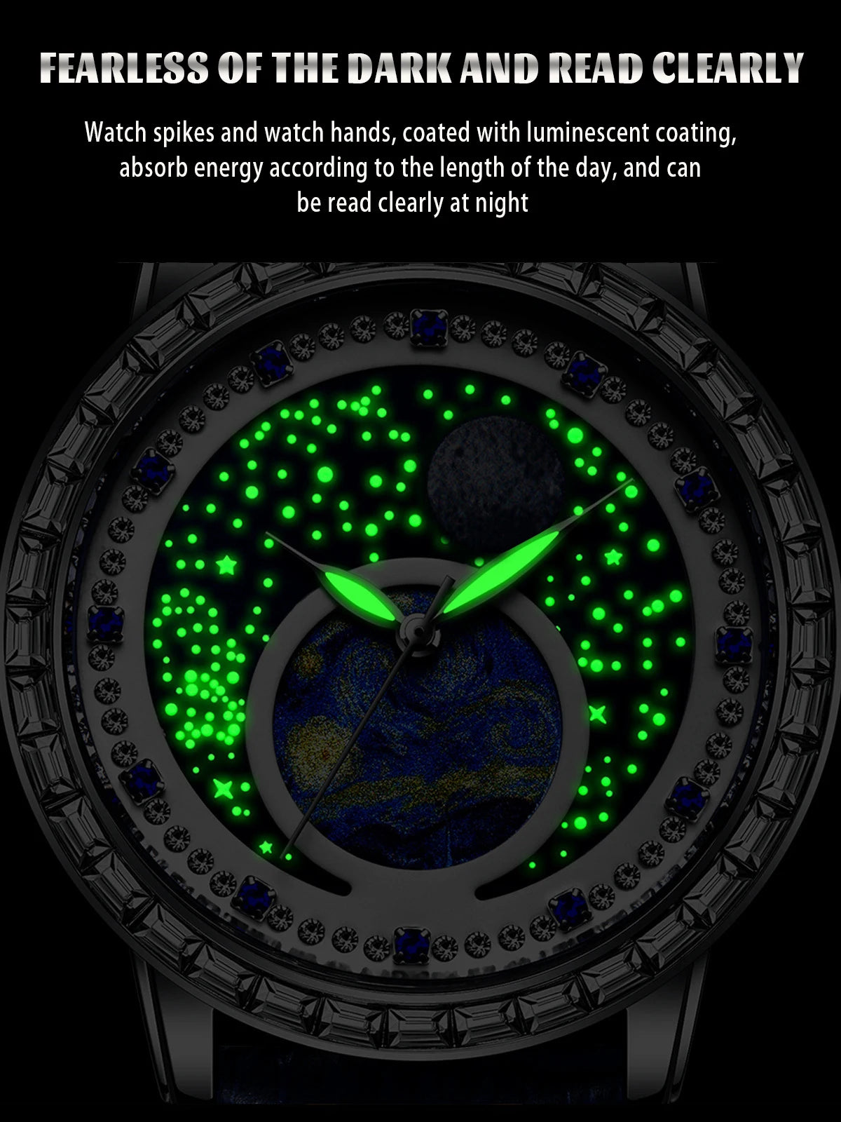 Luxury men's quartz watch, waterproof luminous oil painting starry sky dial, multifunctional watch