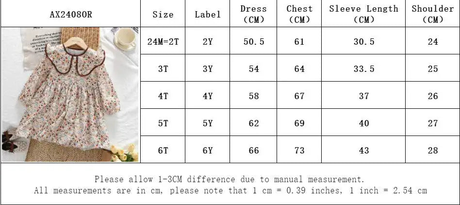 Bear Leader Autumn Spring New Girls' Dress Fashion Cute Doll Neck Flower Print Dress Children's Girls Long Sleeve Princess Dress