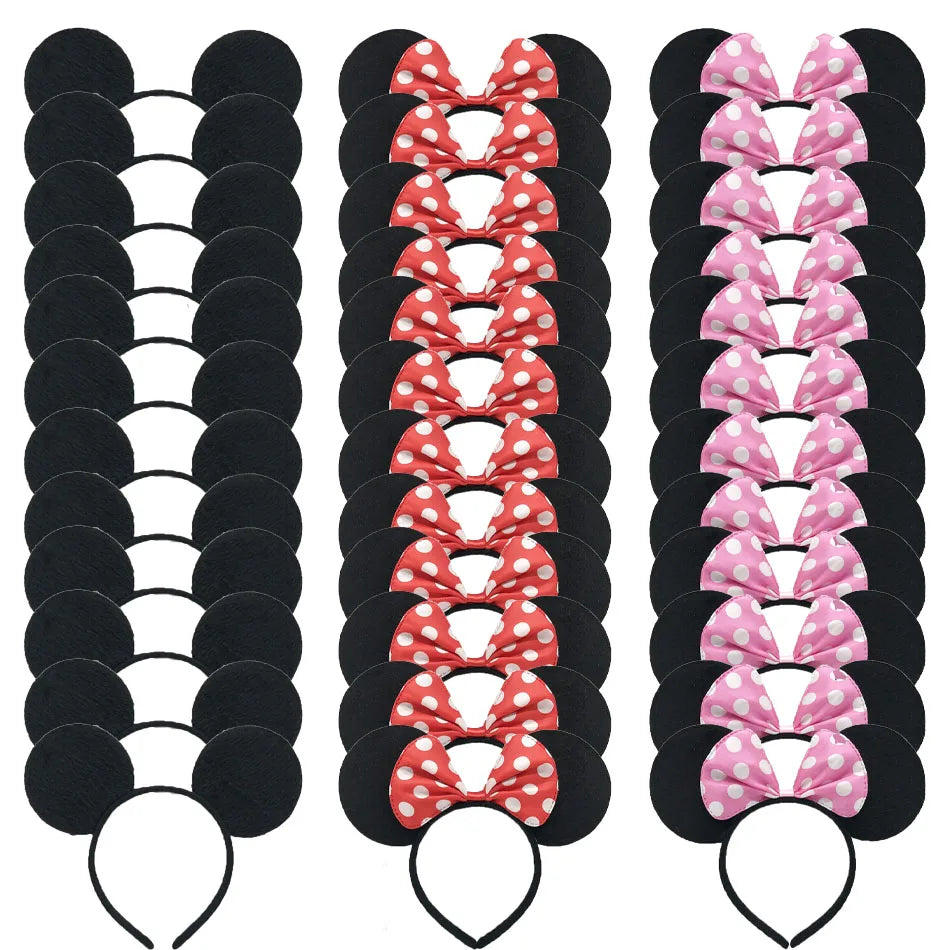 3/6/12pcs/lot Girls Mouse Ears Solid Bow Ears Headband for Birthday Party Supplies and Mouse Themed Costume Cosplay Decoration