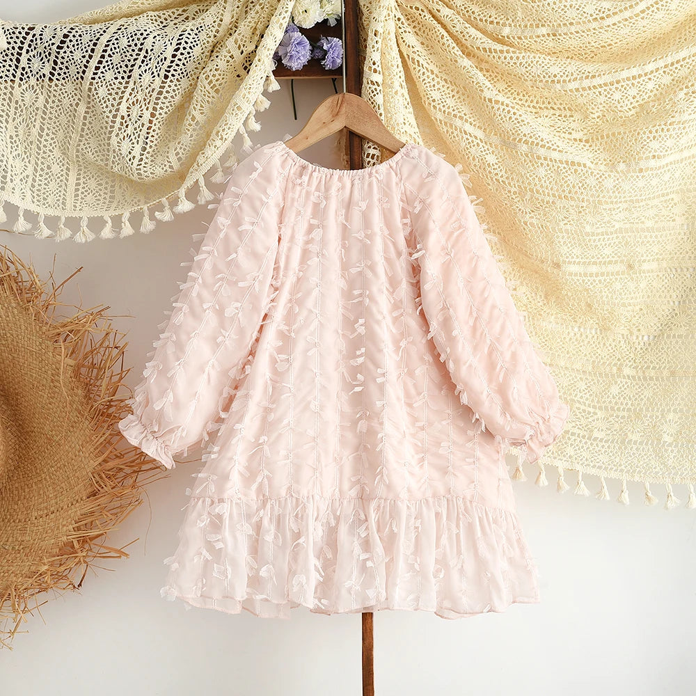 Bear Leader Autumn Spring New Girls' Dress Fashion Cute Doll Neck Flower Print Dress Children's Girls Long Sleeve Princess Dress