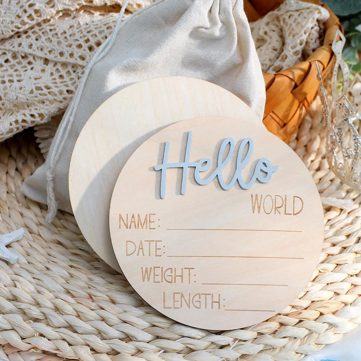 Ylsteed Hello World Newborn Sign Wooden Baby Announcement Sign for Hospital Baby Name Announcement Sign Newborn Keepsakes Props