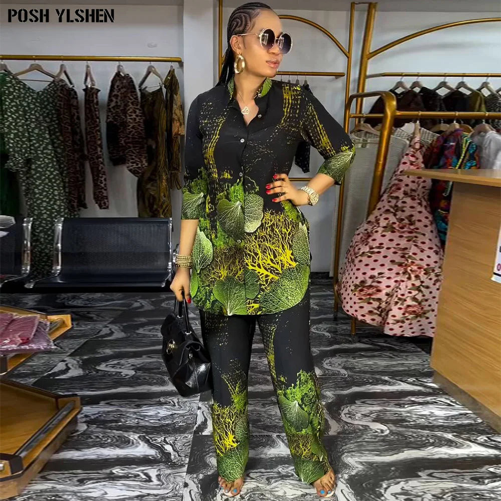 Two 2 Piece Pant Sets Women Outfit Summer Clothes African Dresses for Women 2025 Sexys New in Matching Set Dames Africa Clothing