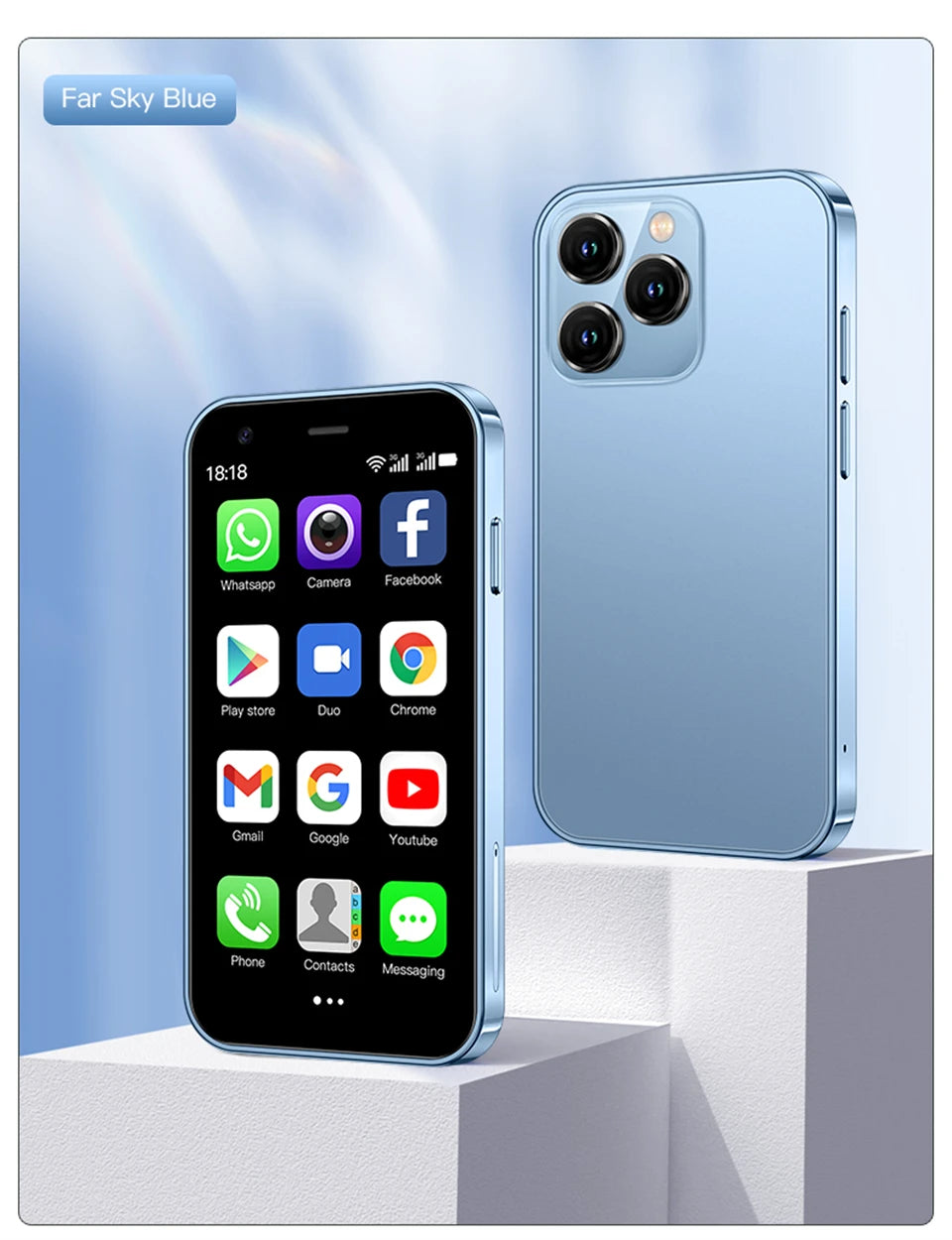 New SOYES XS15 Mini Smartphone 3.0inches MTK 2GB RAM 16GB ROM WCDMA 3G Dual SIM 2MP Rear Camera 480x854 Type-C Android Cellphone