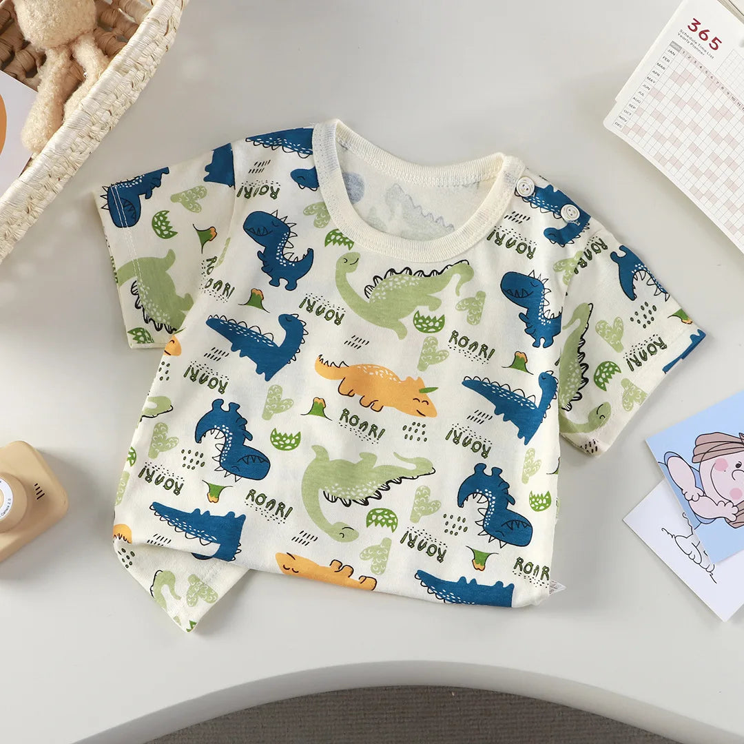 2-6Y New Cartoon T-shirt Pure Cotton Girls Short-sleeved Summer Half-sleeved Tops Little Boys Tops Kids Tees Children Clothing