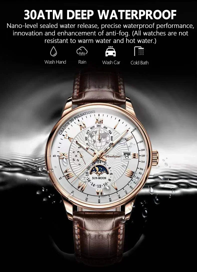 Luxury Brand Watch for Men Trendy High End Light Versatile Quartz Watch Leather Strap Fake Three Eye Fashion Business Wristwatch