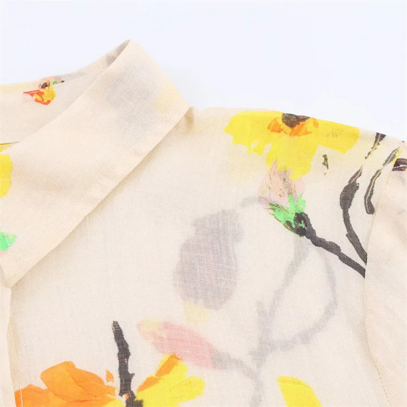 Women 2 Pieces Sets 2025 New Fashion Floral Printed Shirt Top Elastic Waist Long Pants Set Women's Suit Casual Woman Outfit