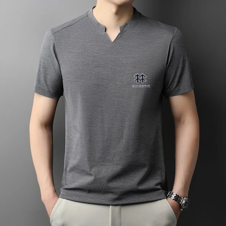 Luxury Man Short-Sleeved T-Shirt V-Neck Pattern Summer New Outdoor Sport T-Shirt Breathe Sleek Versatile Leisure Men's Clothing
