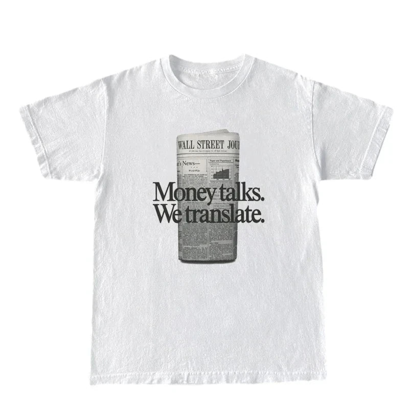 Money Talks Graphic Shirt Women Oversized Vintage Streetwear Top Short Sleeve Hippie Funny Fashion T-shirts Egirl Grunge Tees