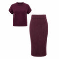 Women's 2 Piece Knit Outfit Set  2026 Spring Summer Short Sleeve Top Ribbed Midi Skirt Elegant Casual Daily Matching Suit