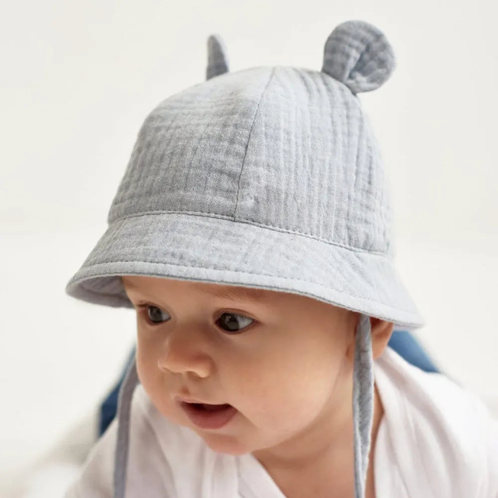 Soft Cotton Baby Sun Hat With Ears Cute Bunny Newborn Boys Girls Bucket Hat Summer Kids Toddler Panama Cap 0 to 12 Months