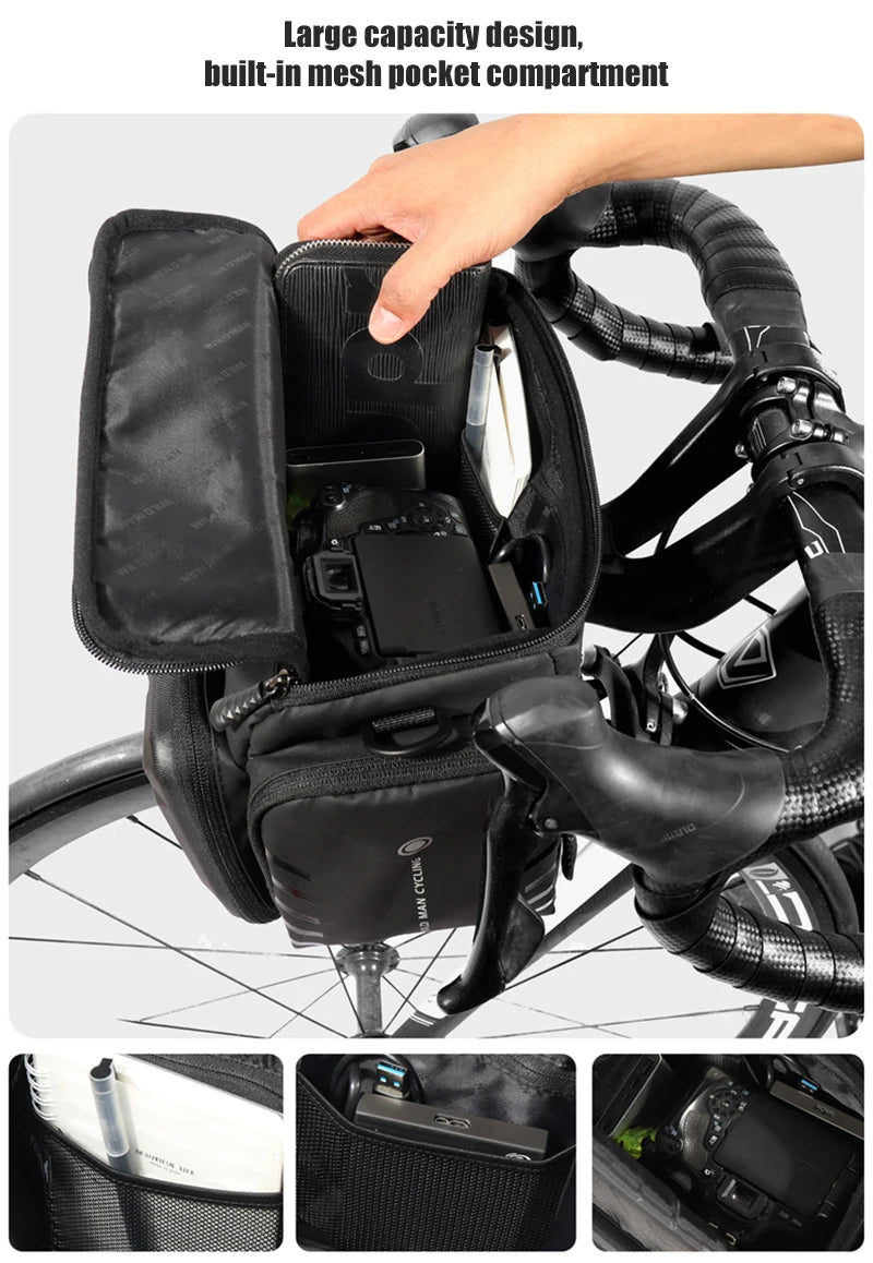 WILD MAN EVA Hard Shell Bicycle Handlebar Bag Touch Screen Phone Holder Electric Scooter Front Bag Crossbody Camera Pouch