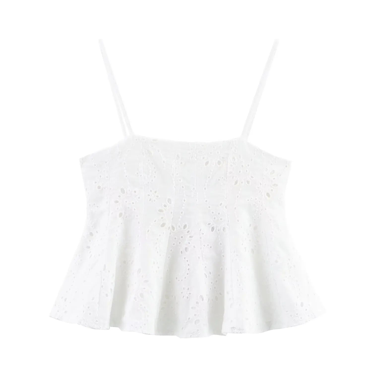 Women Summer Vacation Co Ord Outfits Elegant White Embroidered 2 Piece Set Cropped Top with Thin Straps Matching Cape Midi Skirt