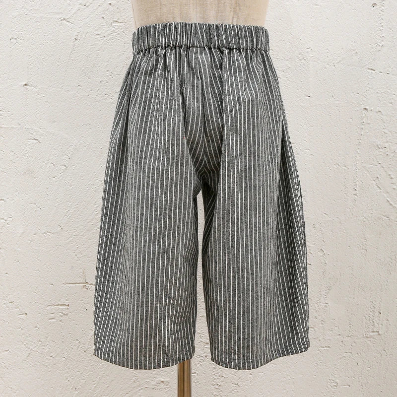 Kids Retro Striped Cotton Linen Pants – Comfortable Loose Fit Summer Trousers
