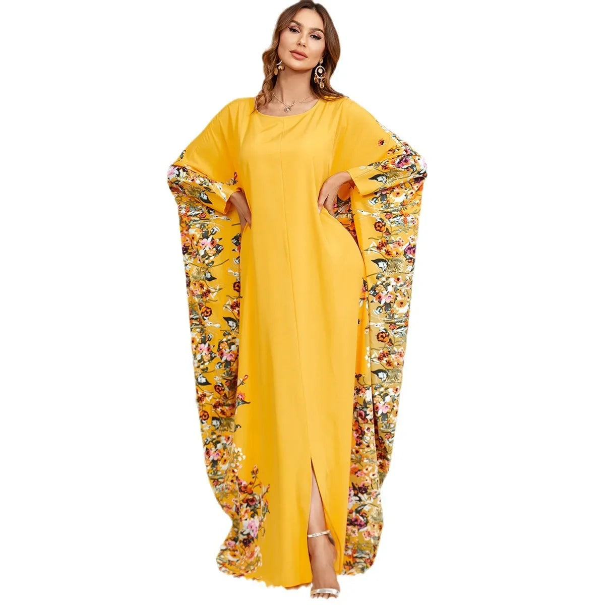 Eid Muslim Party Dress for Women Ramadan Abaya Bat Sleeve Print Long Robe Morocco Kaftan Vestidos Largos Dubai Jalabiya 2025