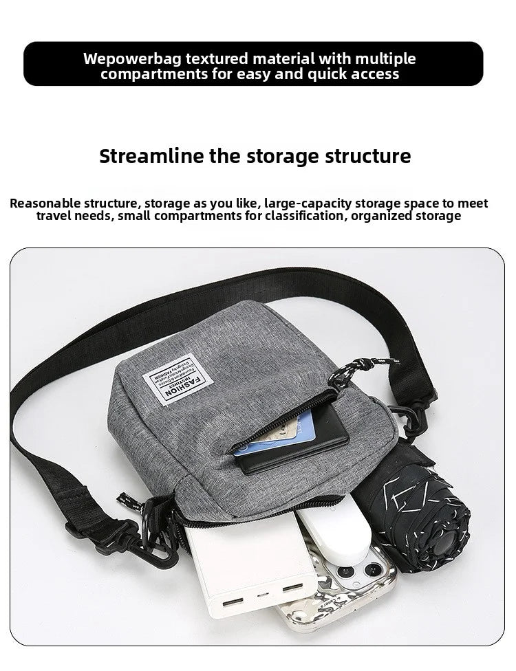 Men's bag, available in single shoulder or cross-body design, suitable for daily use during school. Made of nylon material.